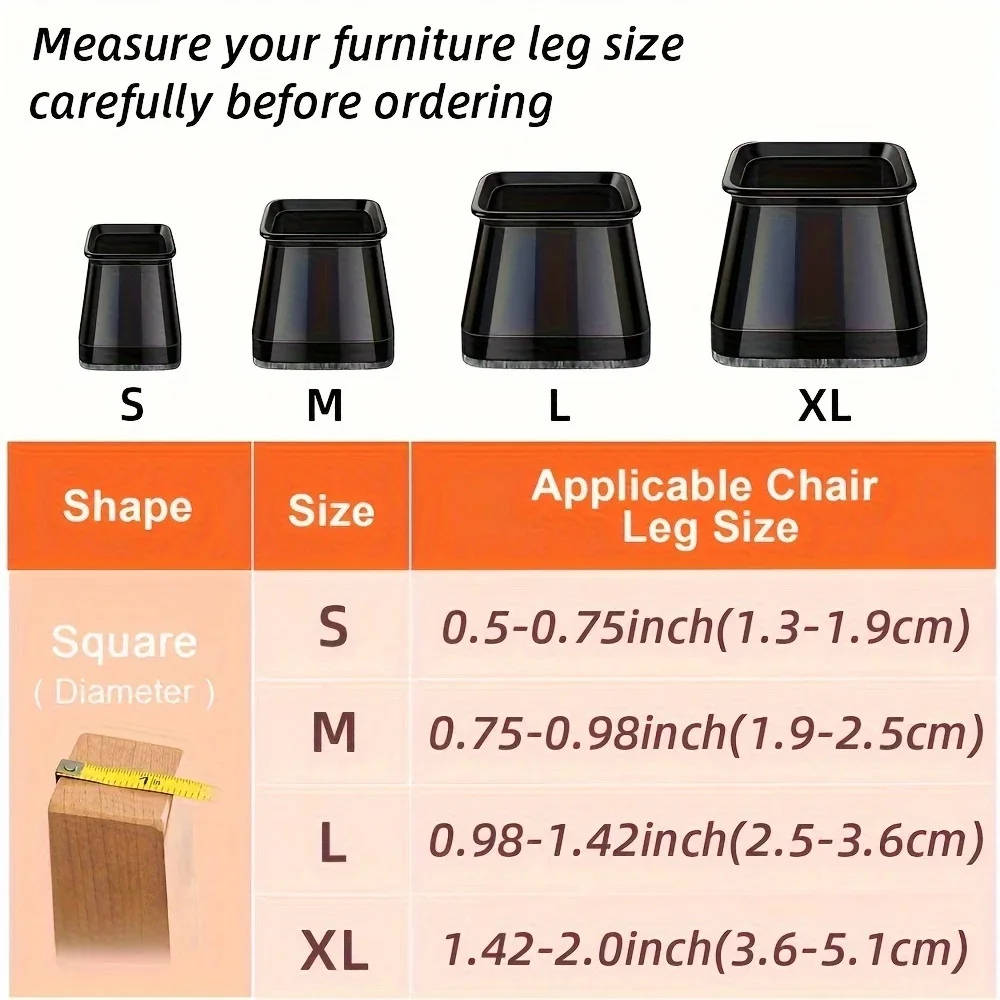 16 Pcs Silicone Chair Leg Protectors Black Furniture Feet Covers with Felt Pads Anti-Scratch for Hardwood Tile Floors