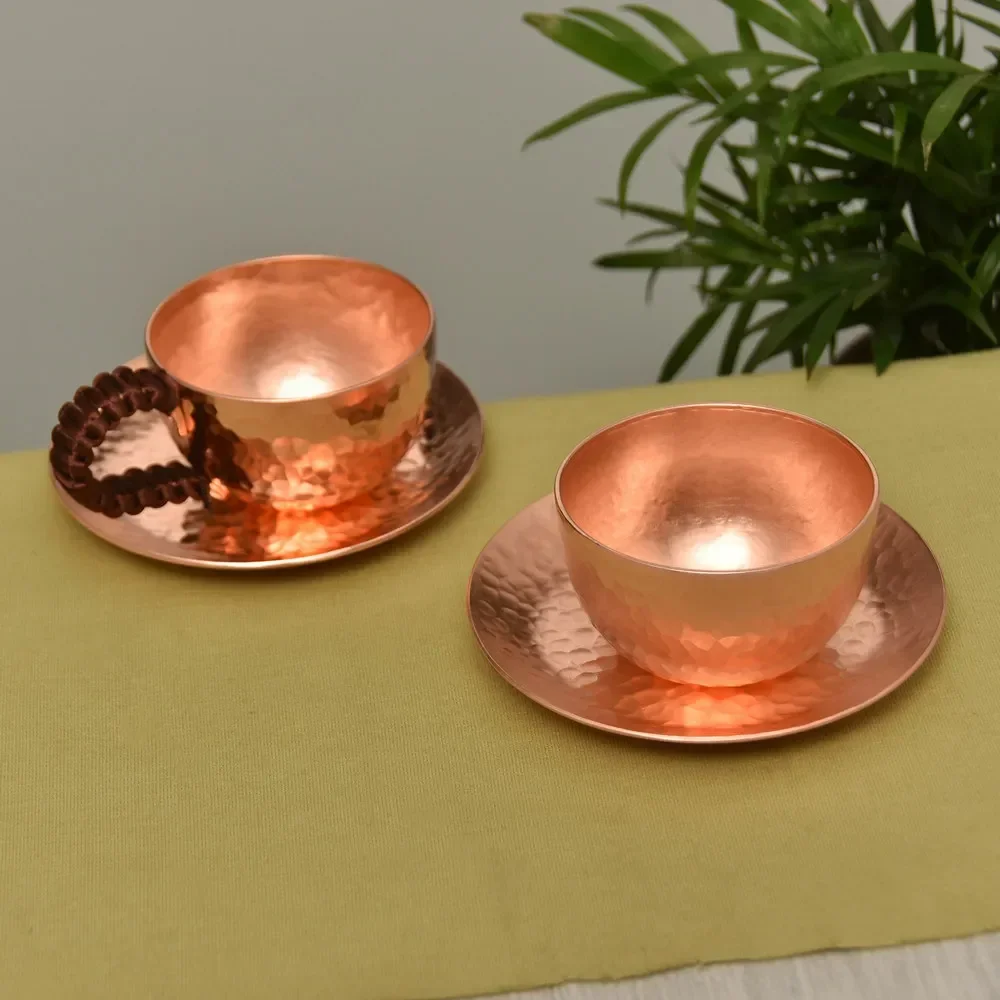 1PCS Handmade Thickened Pure Copper Water Tea Wine Coffee Cup Set With Cup Tray