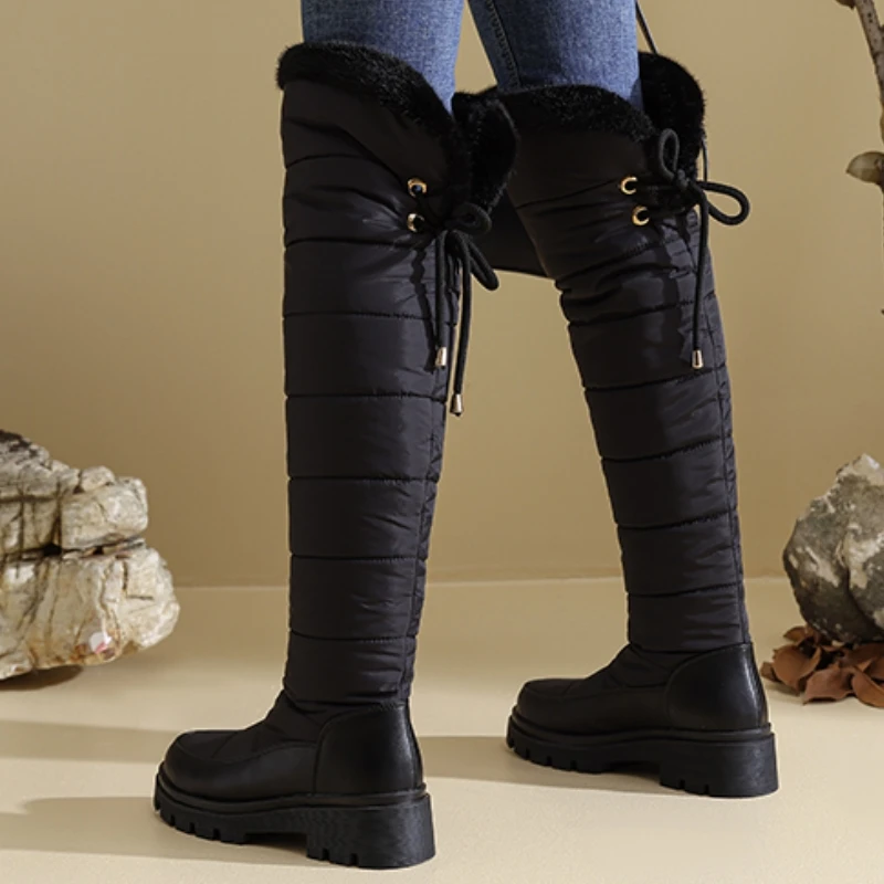

Черные высокие зимние сапоги. Женская зимняя обувь. Водонепроницаемые сапоги выше колена. Женская модная теплая плюшевая зимняя длинная обувь на меху.