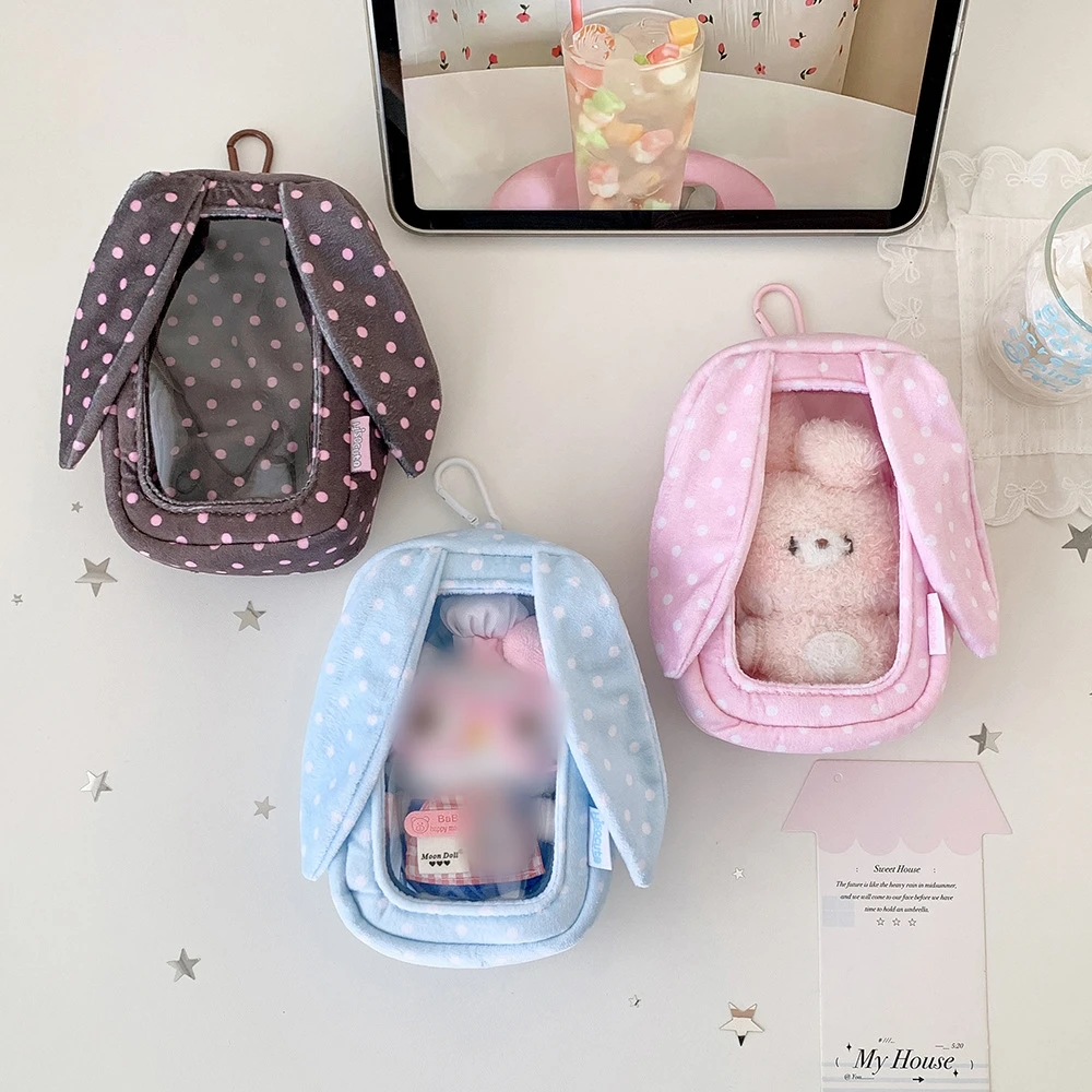 INS Cute Cartoon Wave Dot Rabbit Ear Doll Storage Bag Fashion Girl Backpack Pendant Decoration Display Figure bag Gifts