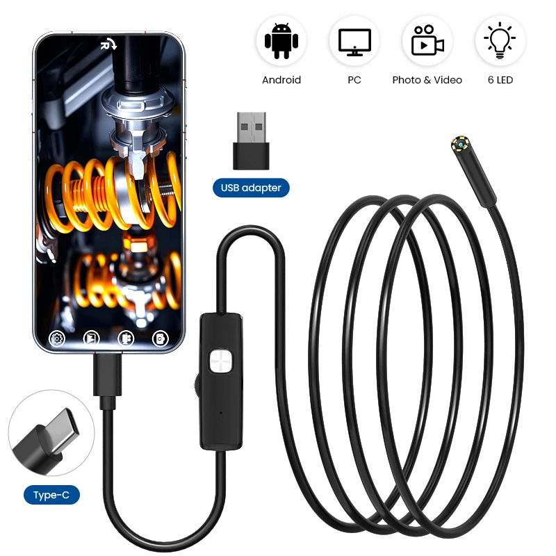 Phones Direct Connect Android Endoscope Camera for Type-C/PC 5.5mm/7mm Lens IP67 Waterproof Borescope for Inspection Piping&Car