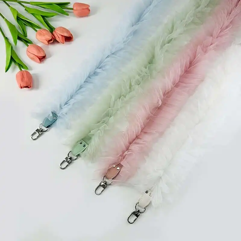 Japanese Keychain Transparent Mesh Mobile Phone Bag Lanyard Women's Lace Ruffle Edge Mobile Phone Shoulder Bag Shoulder Strap