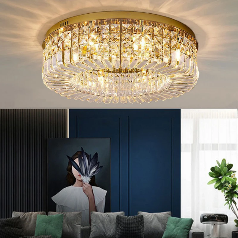 

Light luxury crystal living room main ceiling lamp post-modern minimalist round bedroom dining room new LED lamps in 2022