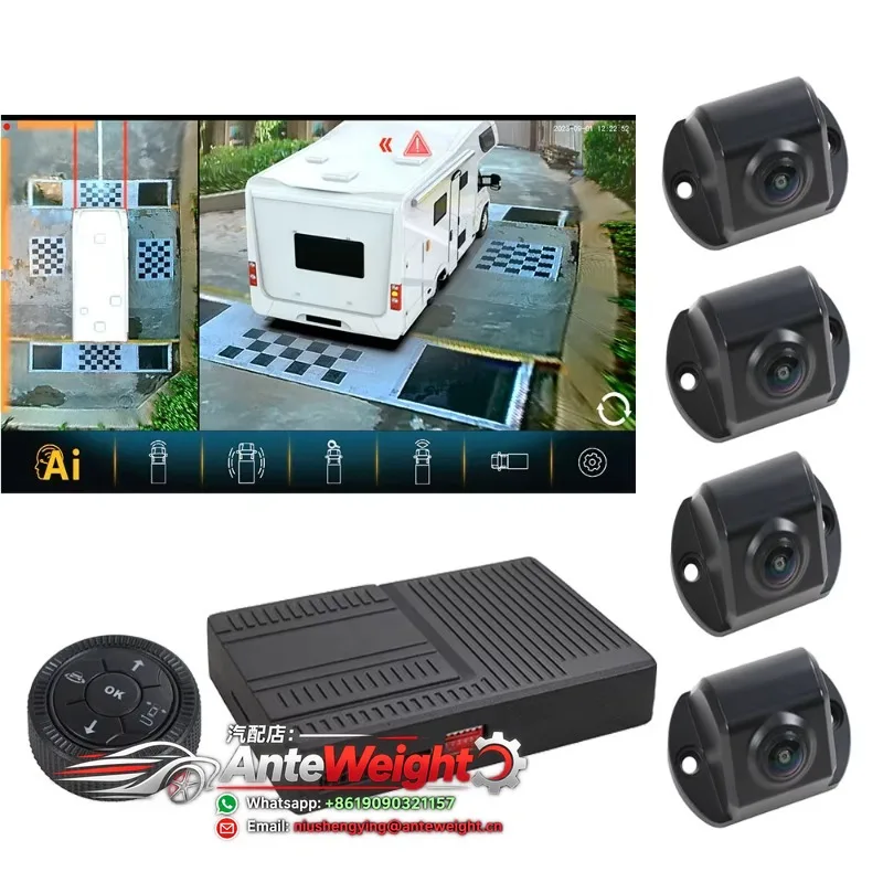 Super Night Vision 3D 1080P 360 AI Car Camera Around View System for Motorhome RV Car Reversing Aid
