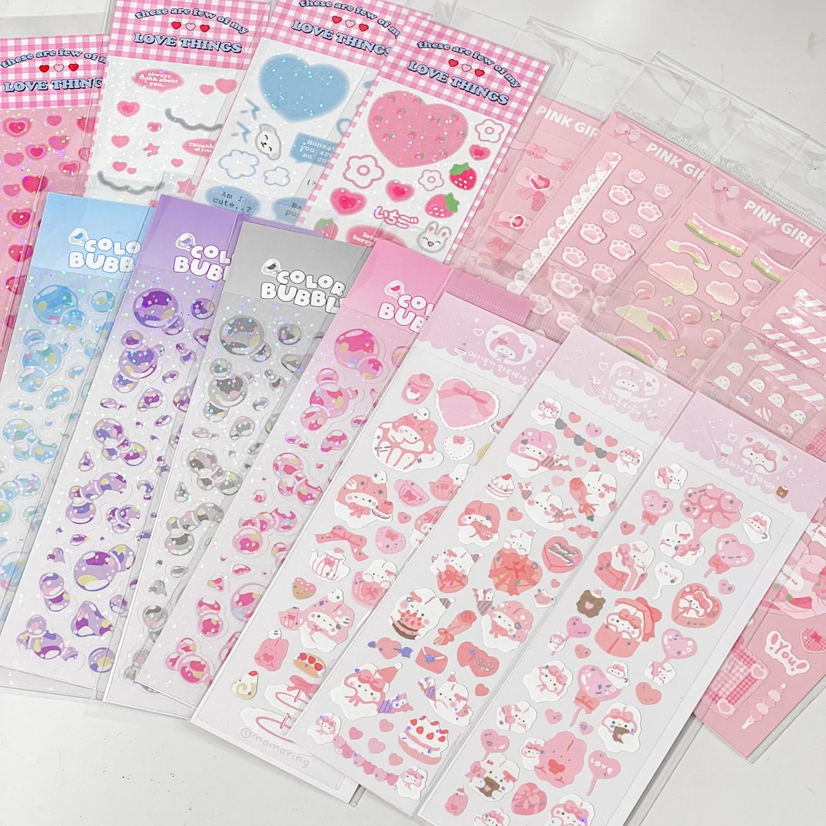 SKYSONIC BOBO 5pcs/4pcs/3pcs Full Set Series Decorative Stickers Bubble Pink DIY Sticker Journal Junk Agenda Stationery Suppli