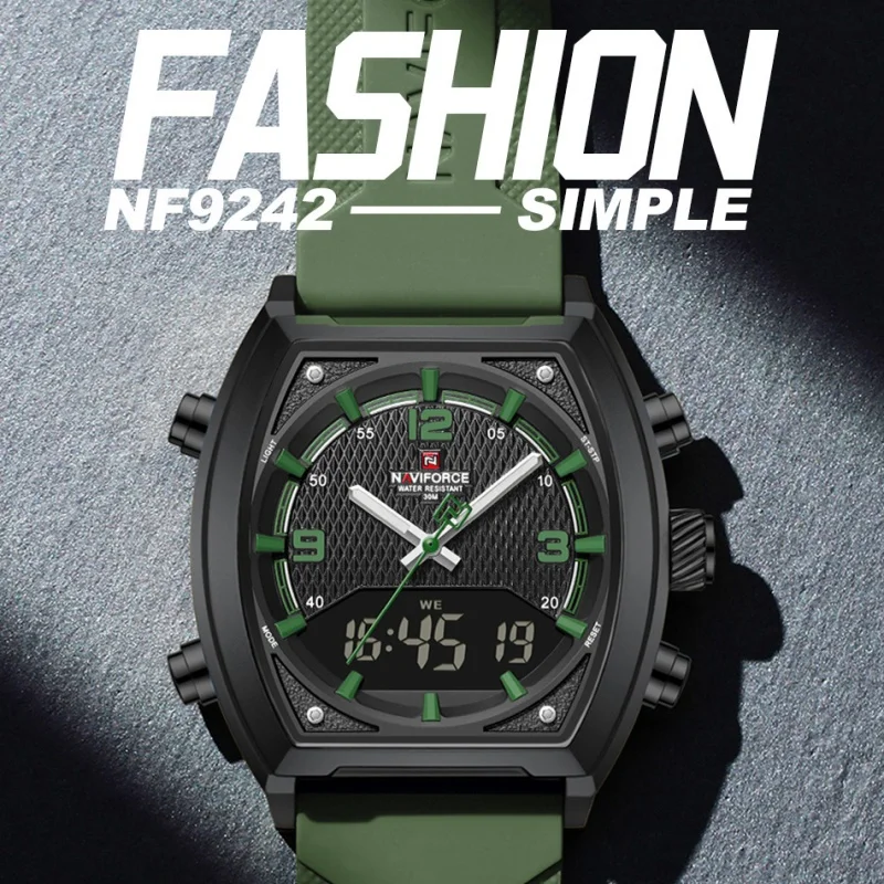 NAVIFORCE Men Dual Display Watch 3ATM Waterproof Luminous Silicone Strap Sport Casual Wristwatch Gifts box view 2