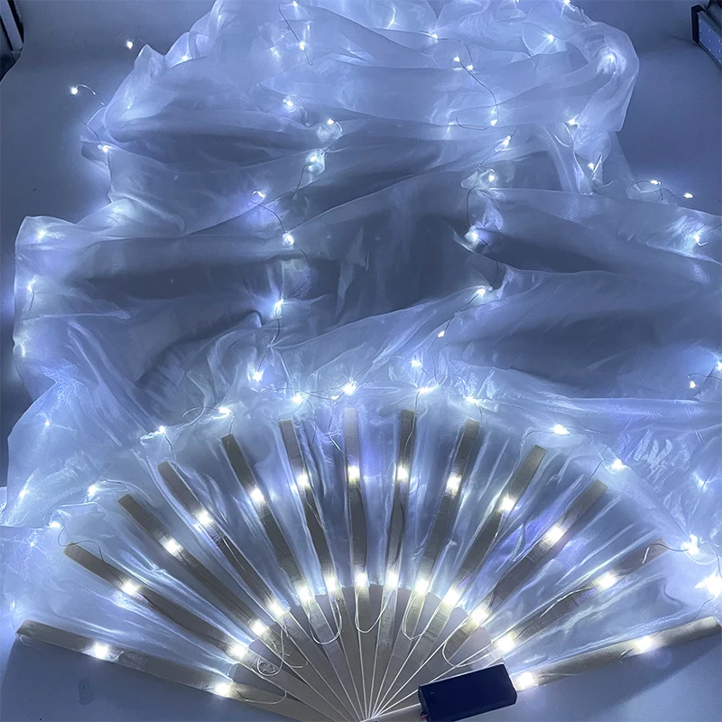 1,5 metra LED Taniec brzucha Jedwabny wachlarz Podświetlany wachlarz Ręcznie składane wachlarze Wachlarz imprezowy Impreza świąteczna Świecące rekwizyty — zdjęcie 4