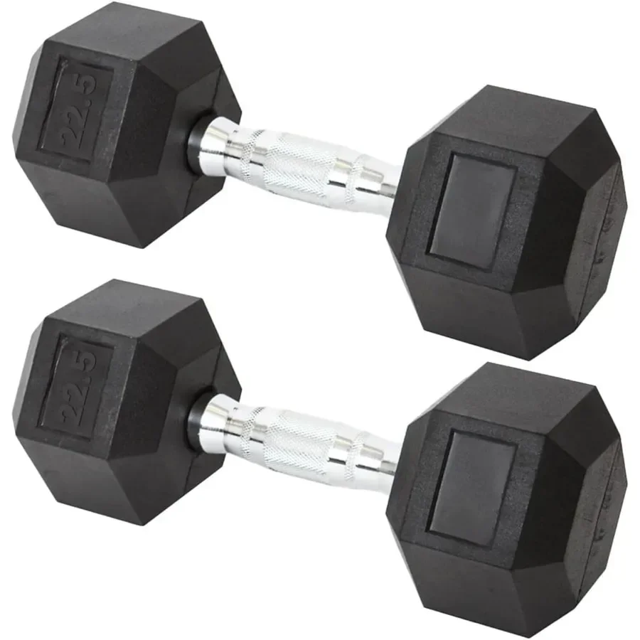 22.5 LB Dumbbells Set Of 2 Rubber Coated Fixed Weight Hex Dumbbells with Chrome Ergonomic Handle Odorless Durable for Home Gym