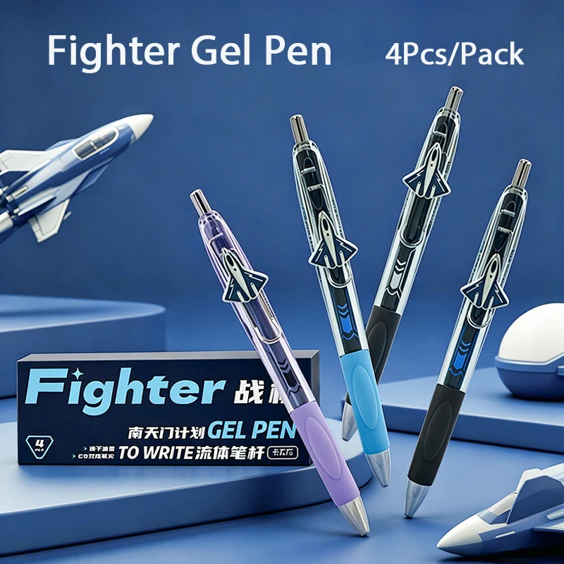

4-Pack Mecha Fighter Jet Gel Pens: Sci-Fi Retractable Design, CS Dual-Ball Tip & Ergonomic Streamlined Barrel