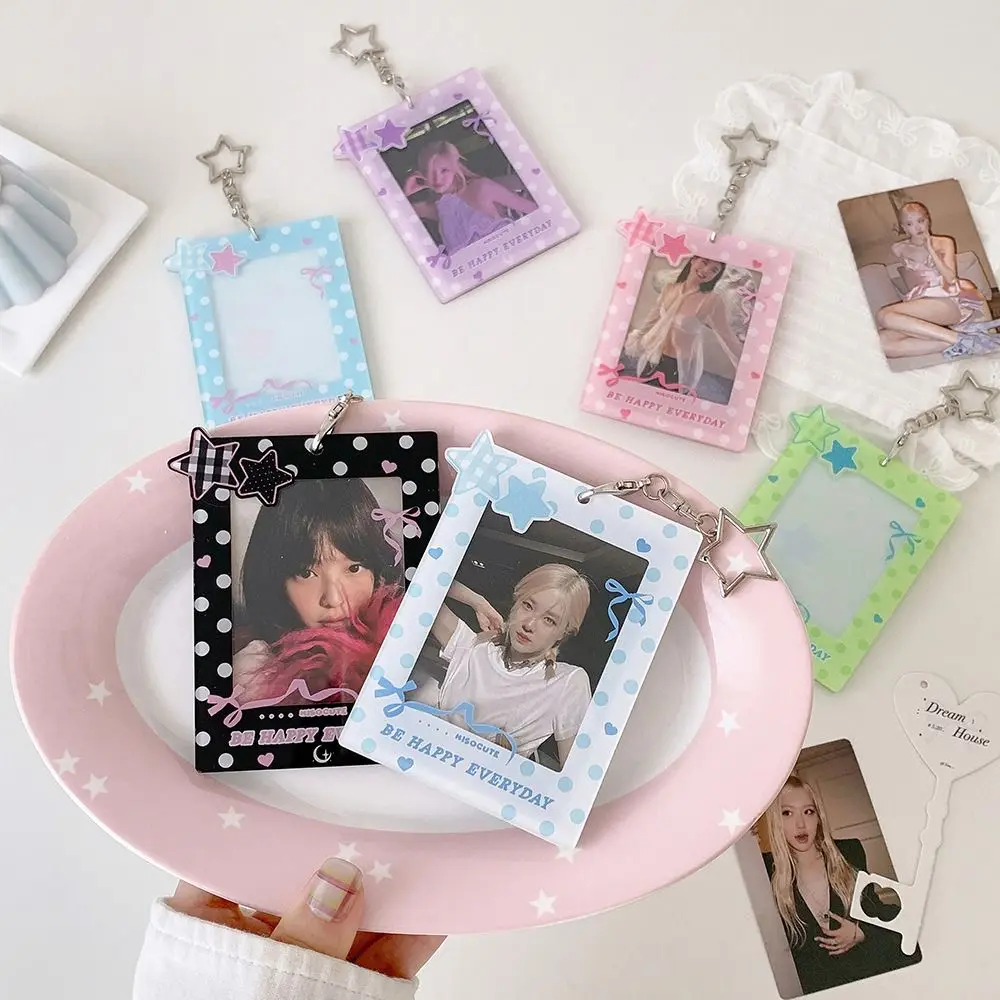 Cute 3 Inch Kpop Photocard Holder Acrylic Picture Display Idol Photo Frame Polka Dot Stars Pendant Card Holder