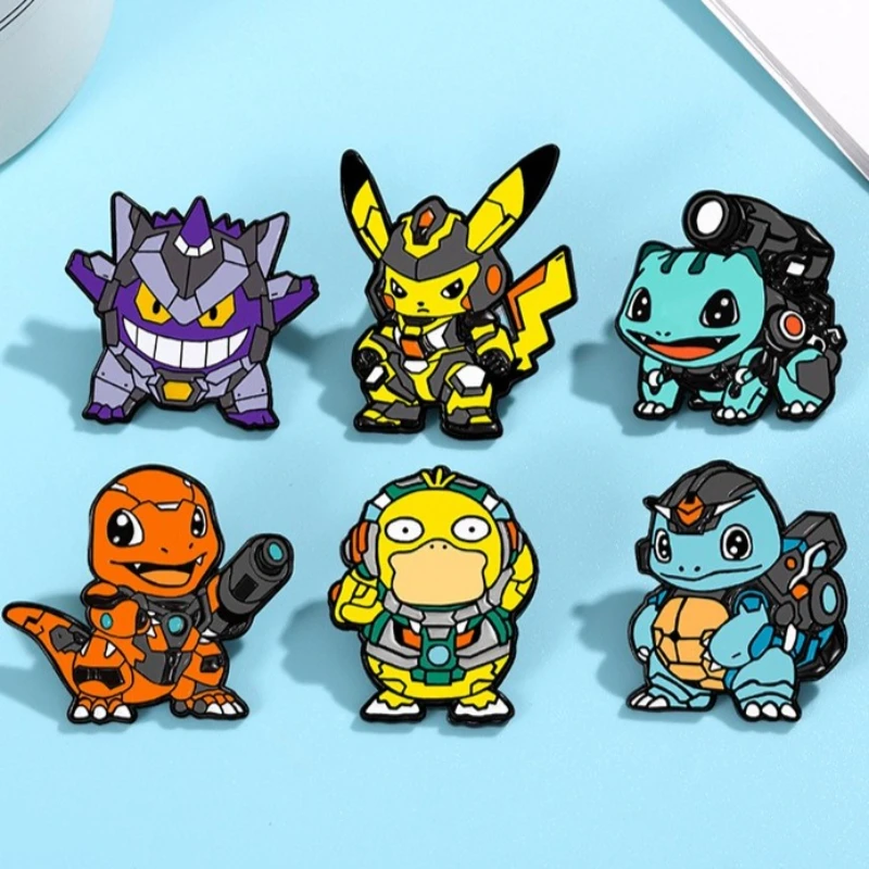 6Pcs/Set Mecha Style Cartoon Animal Enamel Pins Metal Lapel Badges Brooches For Backpack Clothes Hat Jewelry Collectible Gifts