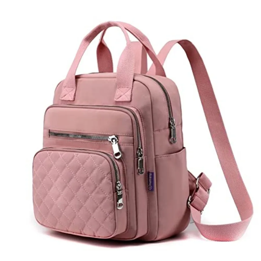 

Small Backpack for Women Casual Quilted Square Bag Waterproof Multi Pockets Daypack Lightweight Top Handle Satchel