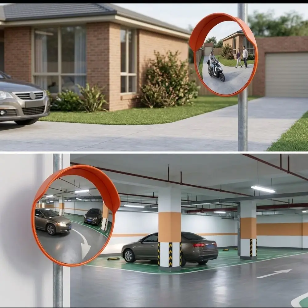Clear View Round Shape Convex Mirror Outdoor Pole Mountable Driveway Mirror Red Traffic Safety Mirror Blind Spot