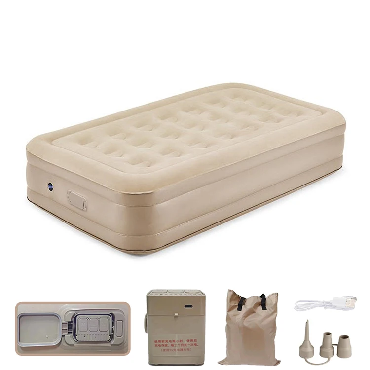 

Inflatable Airbed with Built-in Rechargeable Pump Camping Twin Size Blow up Air Bed Mattress