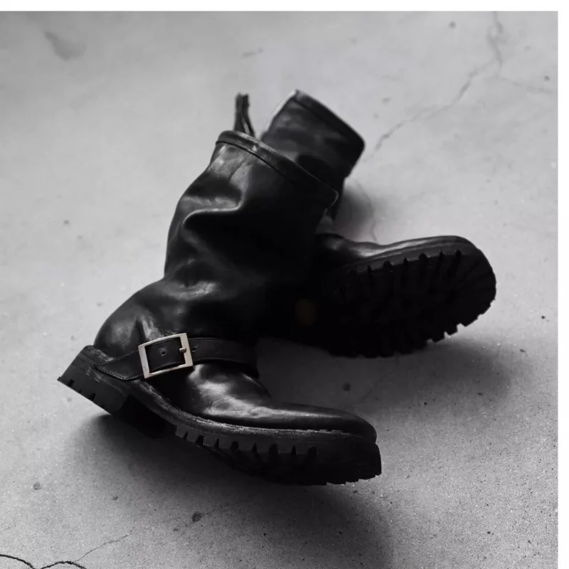Thick Soled Retro Motorcycle Boots for Men and Women High Rise Engineer Boots Midsole Workwear Boots Middle Tube Boots