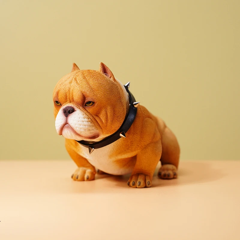 JXK 1/6 Mini Bully Dog Model Cute Animal Figure American Bully Pitbull Collector Pet Decoration Realistic Educational Gift