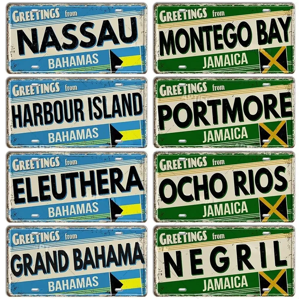 Cuba Jamaica Dominican Caribbean Bahamas Puerto Rico Landmark Aluminum Plate Greetings From City Metal Sign Bar Hotel Wall Decor