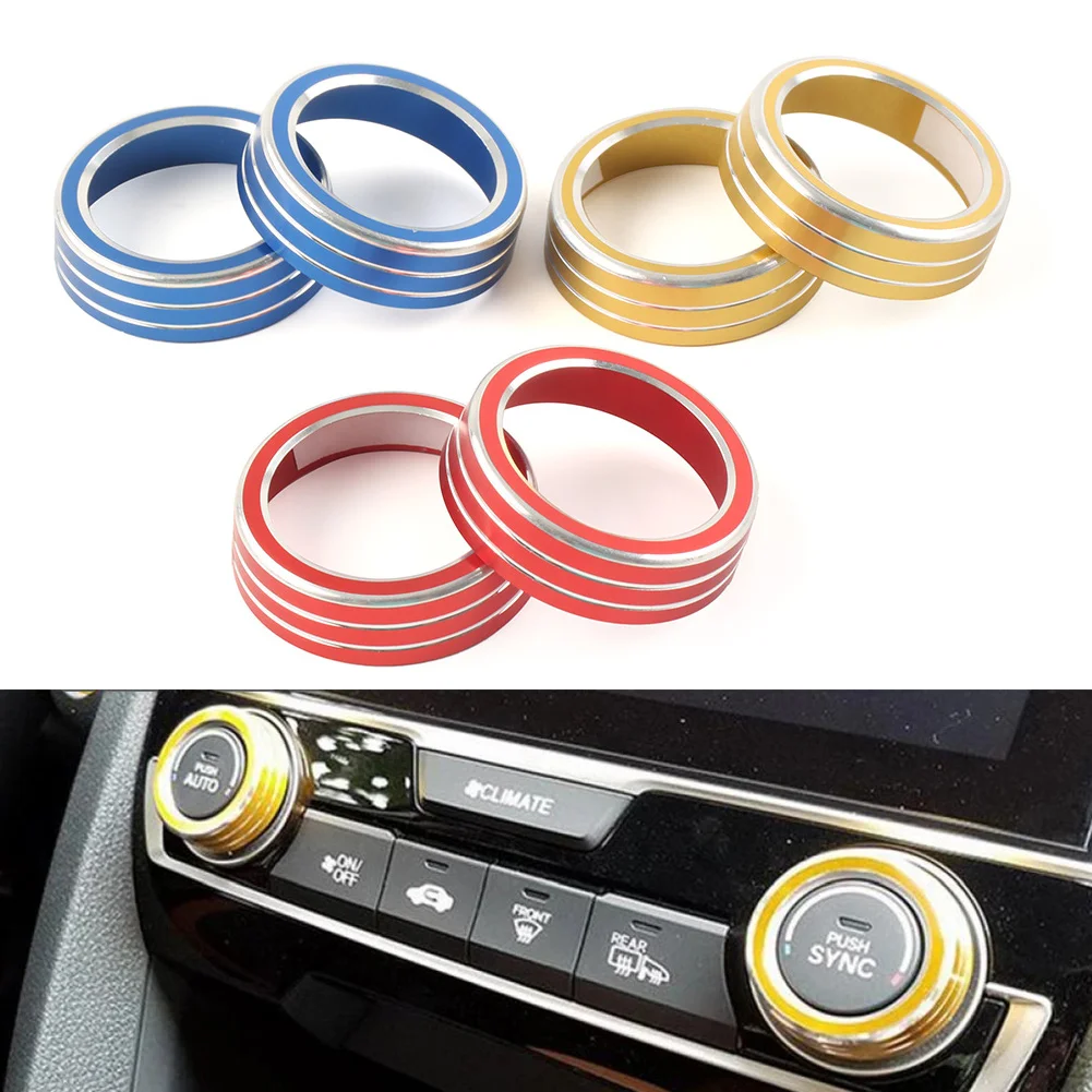 2Pcs Car AC Climate Switch Knob Ring Cover Alloy Decorative Trim For Honda Civic 10th Generation 2016 2017 2018 2019 2020 2021