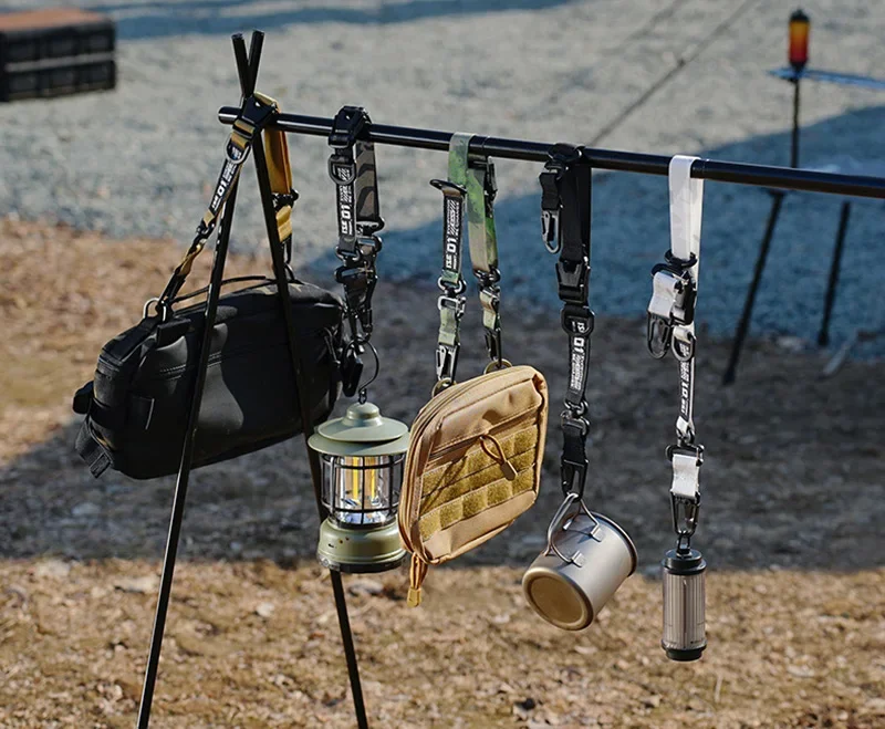 Outdoor-Camping-Hängegurt, tragbar, verstellbar, Handschlaufe, Tasche, Picknick-Ausrüstung, Karabiner-Clip, Schlüsselanhänger, Wandern, Camping-Ausrüstung – Detail 4
