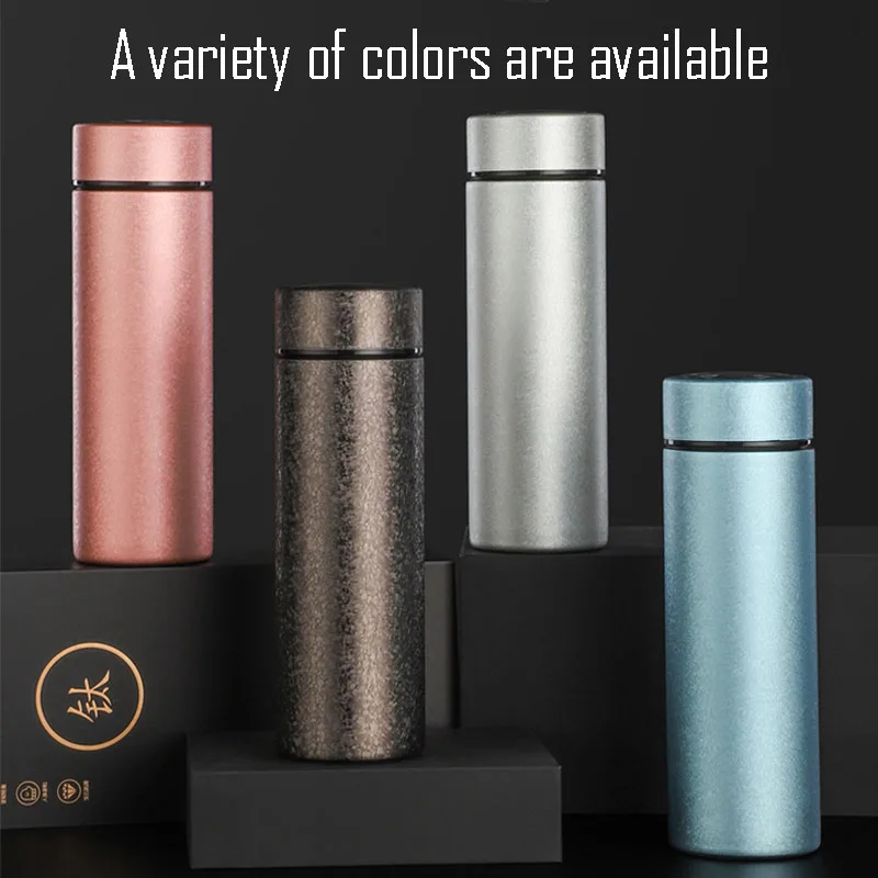 400Ml Car Thermos Cup With Tea Bin For Men,Pure Titanium Liner Vacuum Flasks,Display Temperature Drinkware,Business Water Bottle