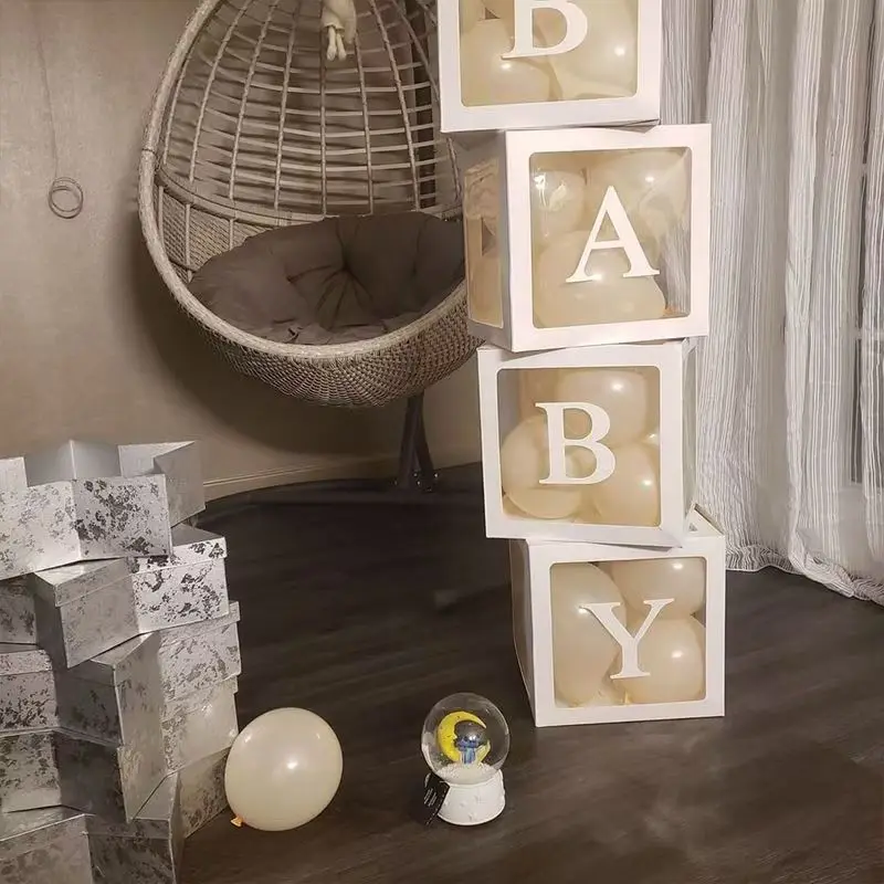 25/27cm Transparent Letter Baby Shower Box Birthday Wedding Custom Cube Balloon with Letter Box 1st Birthday Party Decorations