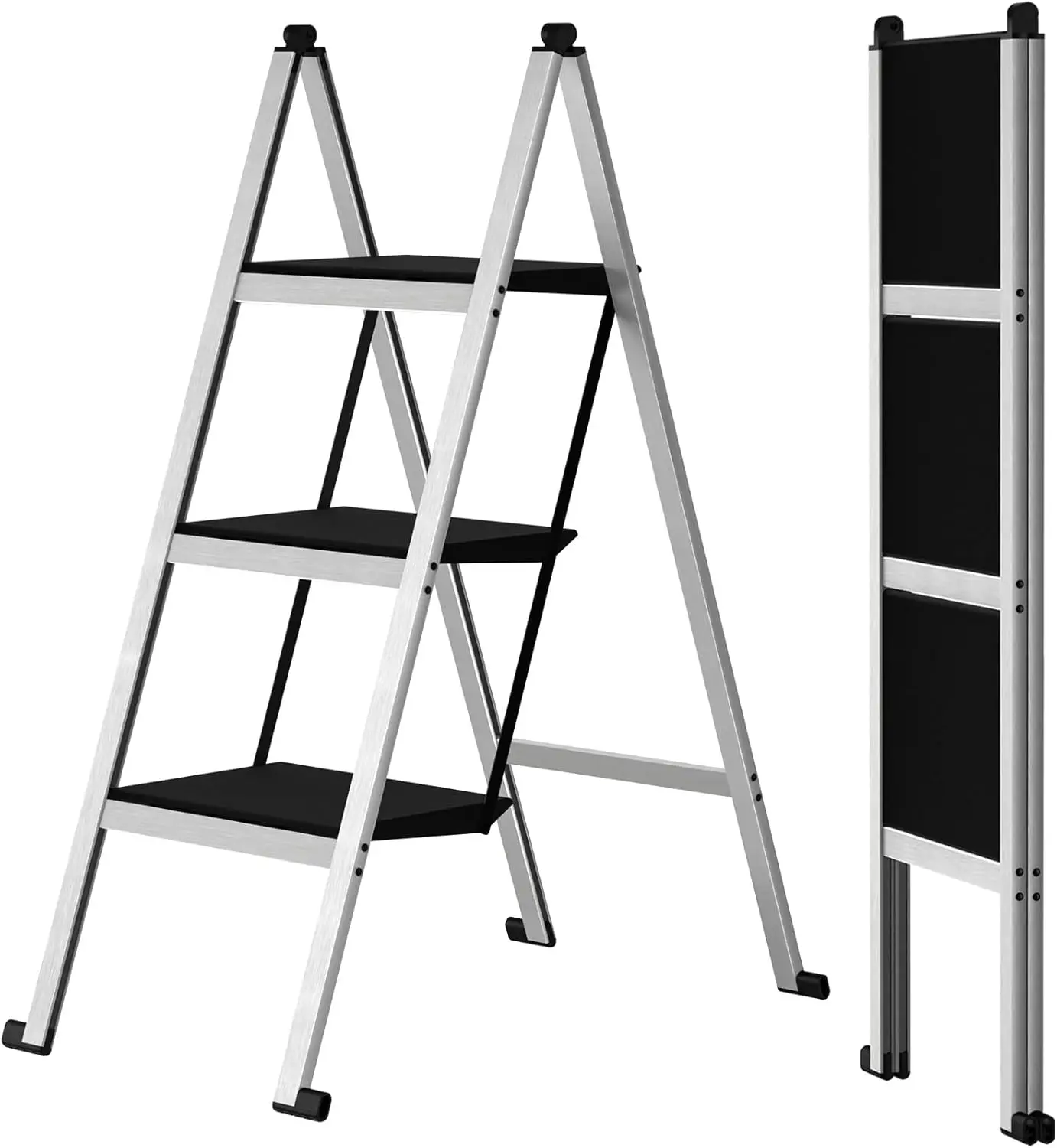 

3 Step Ladder,Aluminum Ultra Thin Folding Step Stool,400 Lbs Capacity with Anti-Slip Sturdy and Wide Pedal,Closet Step Ladder