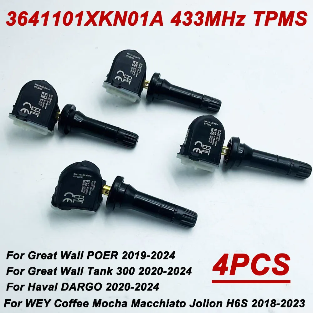 4Pcs 3641101XKN01A TPMS Tire Pressure Sensor 433MHz For Great Wall Haval DARGO Coffee POER WEY VV7 Tank 300 2021 2022 2023 2024