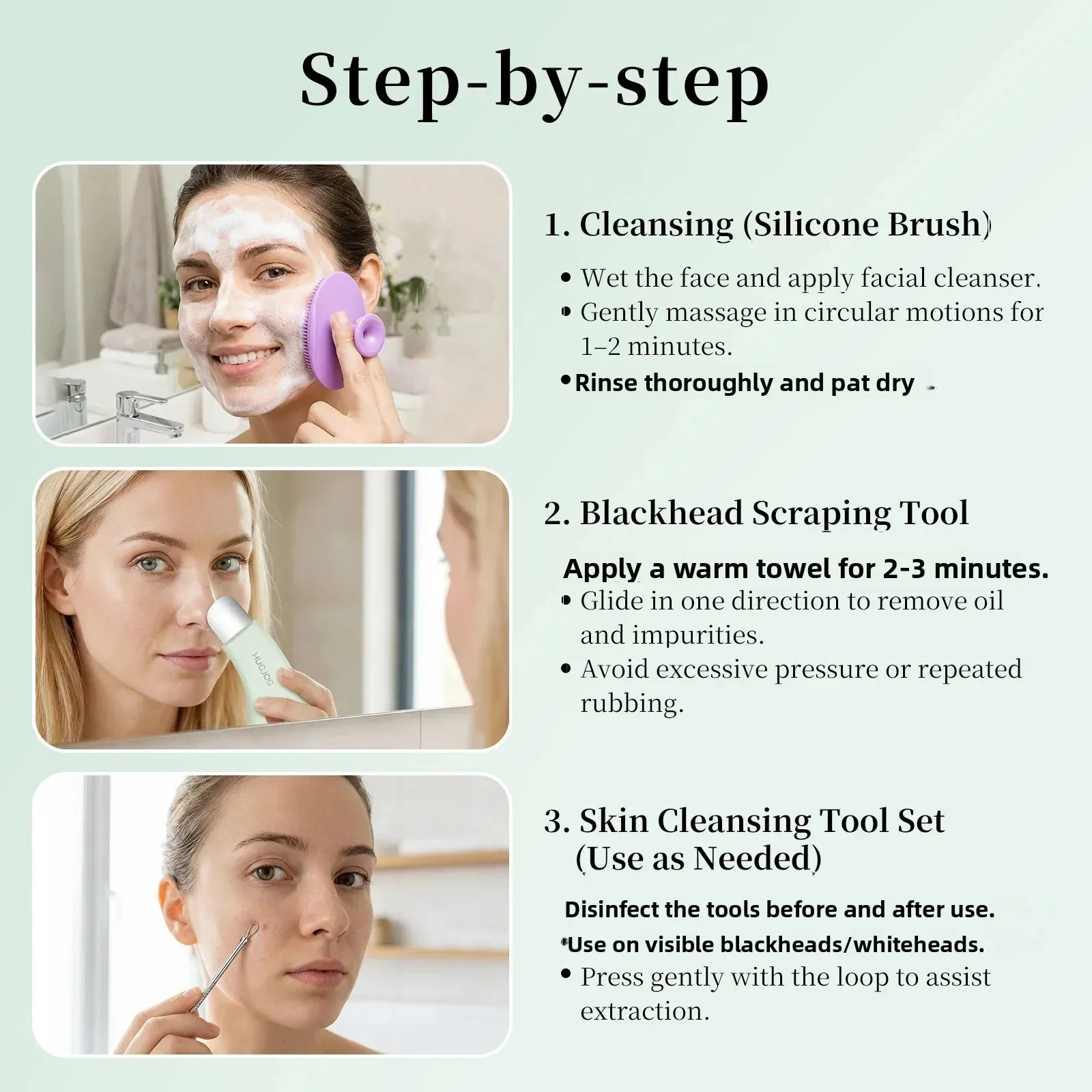 ترقية الجلد الغسيل مع فرشاة التطهير 4 قطعة الفولاذ المقاوم للصدأ النازع إبرة مجموعة أدوات إزالة الرؤوس السوداء للوجه والأنف