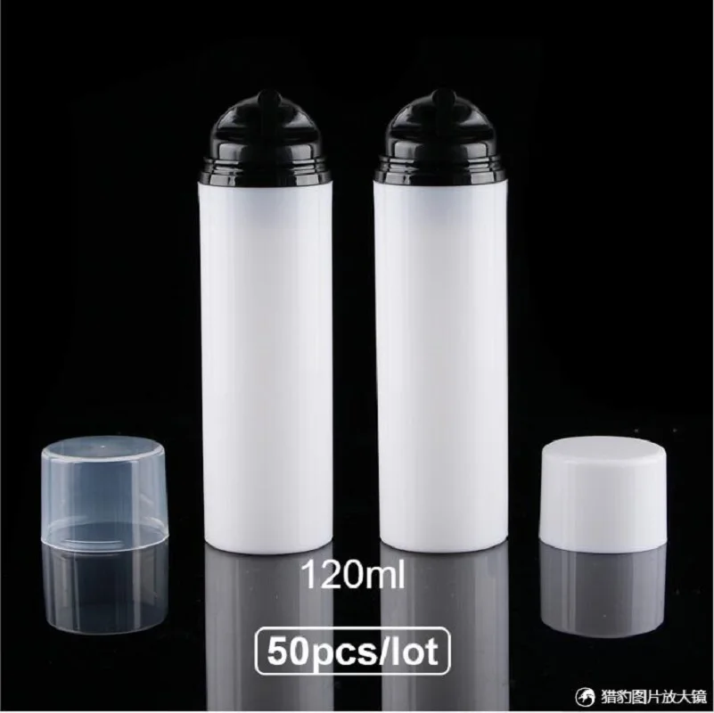 

120ML plastic airless bottle,white/clear body white/clear lid. black pump for lotion/emulsion/serum/essence/anti-UV sunscreen