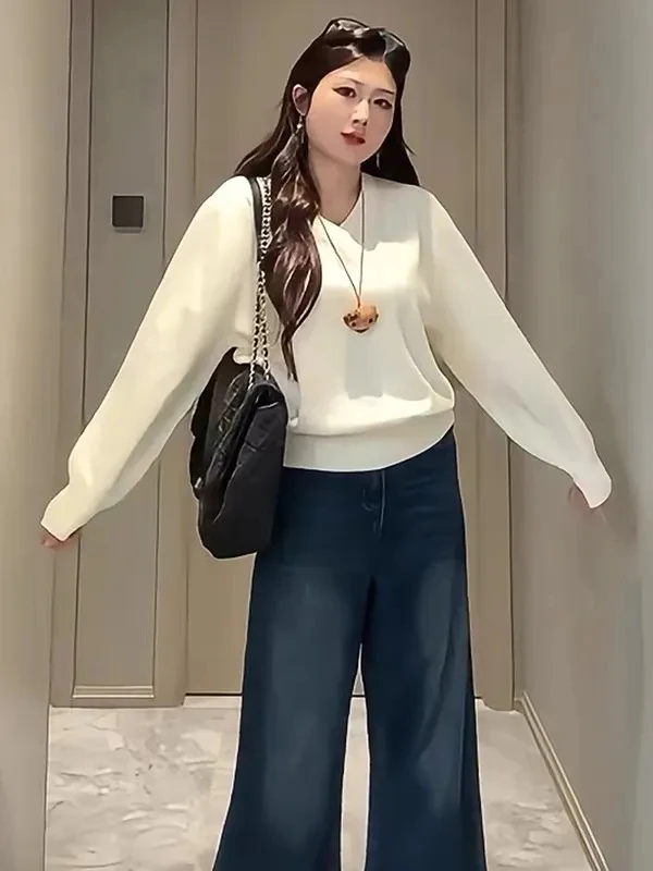 

Loose Fit V-Ne Long Sve Knitted Sweater Women's Casual Sle Autumn New Arrival Comfortable Loose Design Top for Ladies