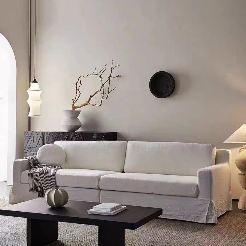 Linen fabric sofa living room straight row full dismantling and washing small apartment bed and breakfast double three people