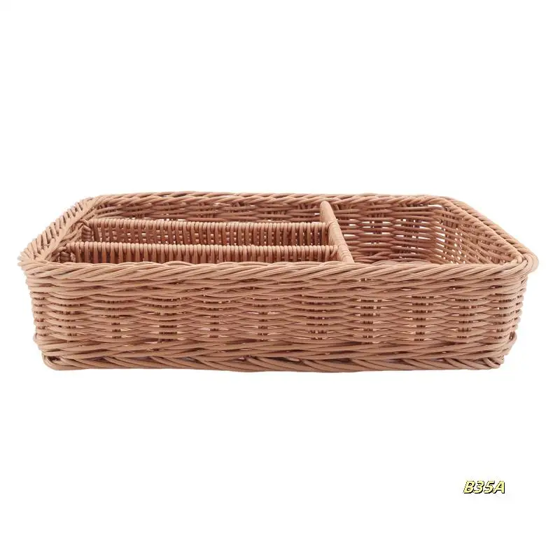 

Kitchen Drawer Organizer Cutlery Storage Basket 4 Compartments Kitchen Forks Knifes Rattan Storage Tray