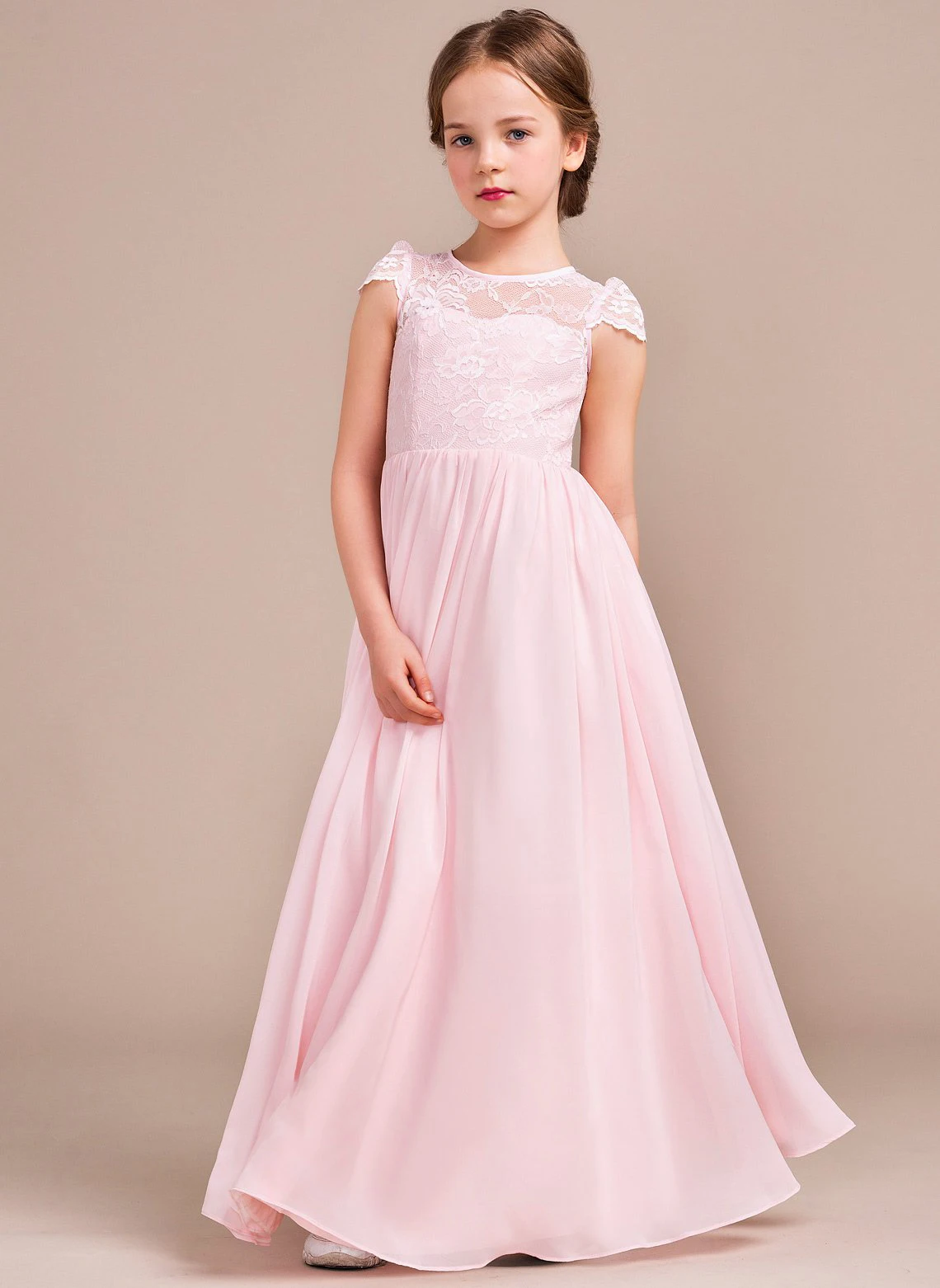 

YZYmanualroom A-line Scoop Floor-Length Chiffon/Lace Flower Girl Dress/ Custom Made