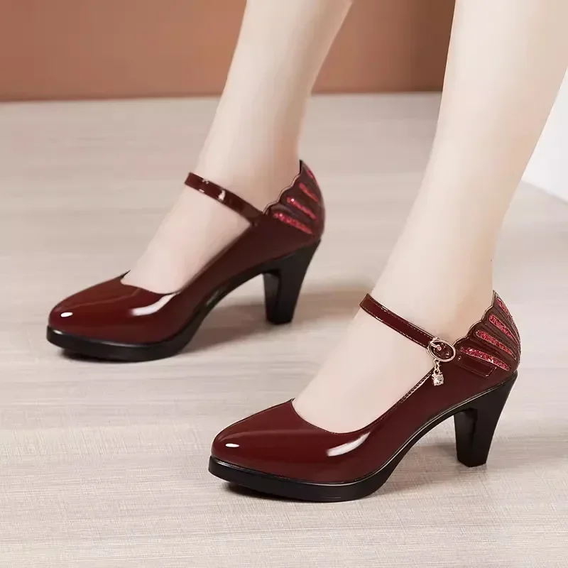 6cm 11cm Small Size 32-43 Elegant Patent Leather Shoes Woman Platform Pumps 2024 Spring Block High Heels Shoes for Office Model