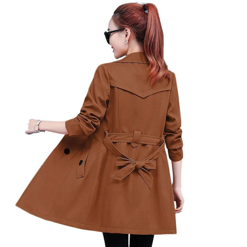 

Women's Trench Coat Double Breasted Stand Collar Epaulet Lace Up Long Windbreaker Office Lady Autumn Winter Solid Slim Outerwear