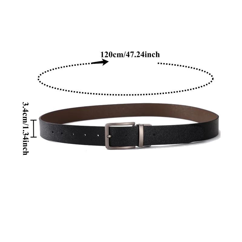 Fashionable and Minimalist Reversible Men’s Belt with Rotating Pin Buckle—High-End Business Urban and Casual Pin-Buckle Belt