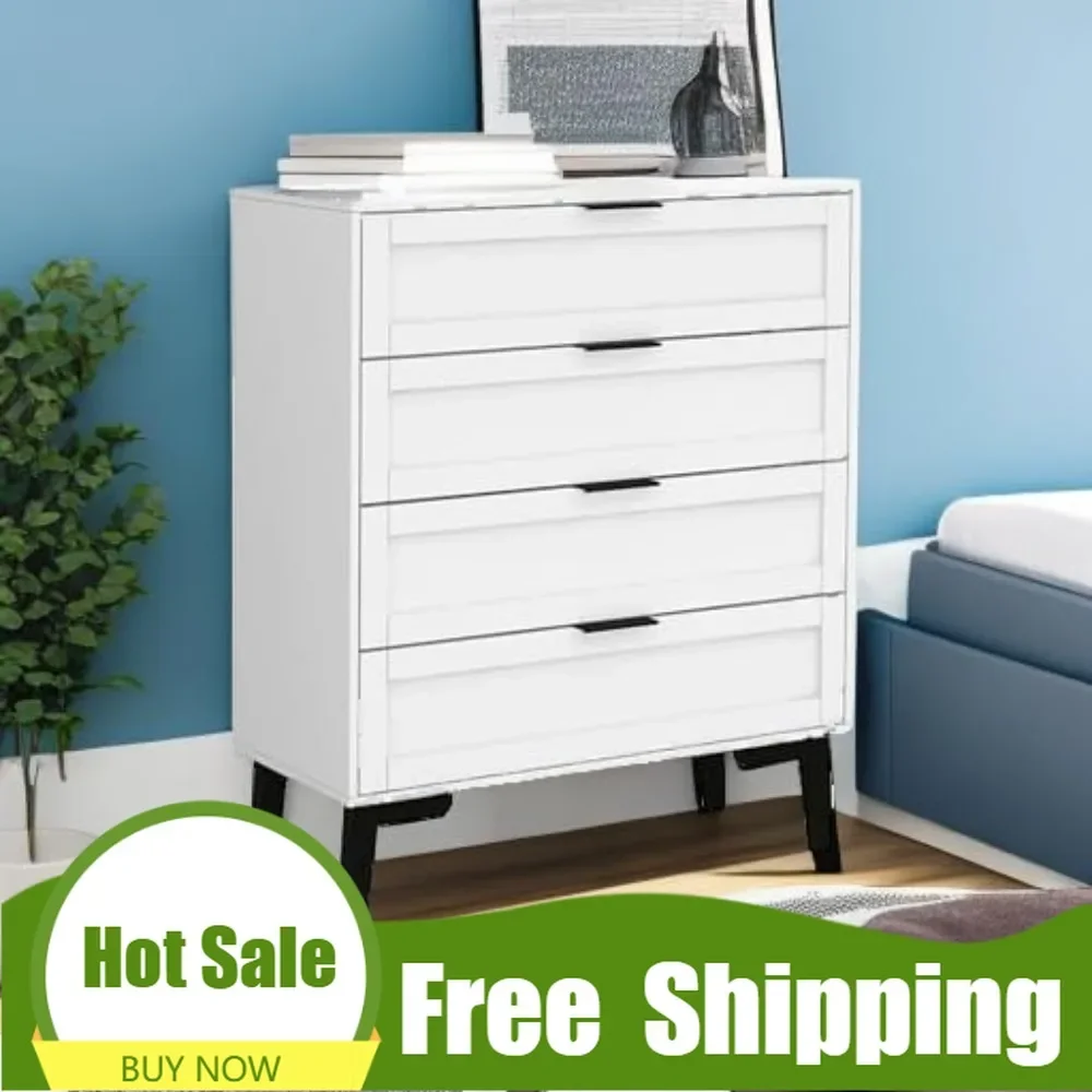 

Белый комод с 4 ящиками для спальни, деревянный комод для хранения белья, современный белый комод высотой 36 дюймов для спальни и гостиной.