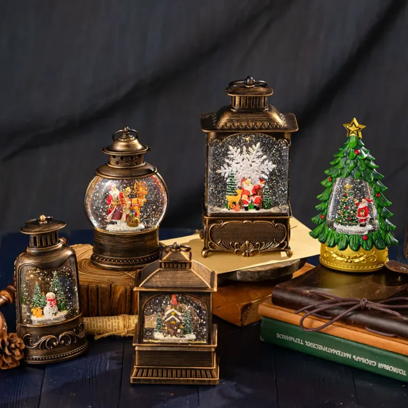 Retro style Christmas decorations, snowflake crystal ball luminous light scene arrangement, Christmas gifts, music box night