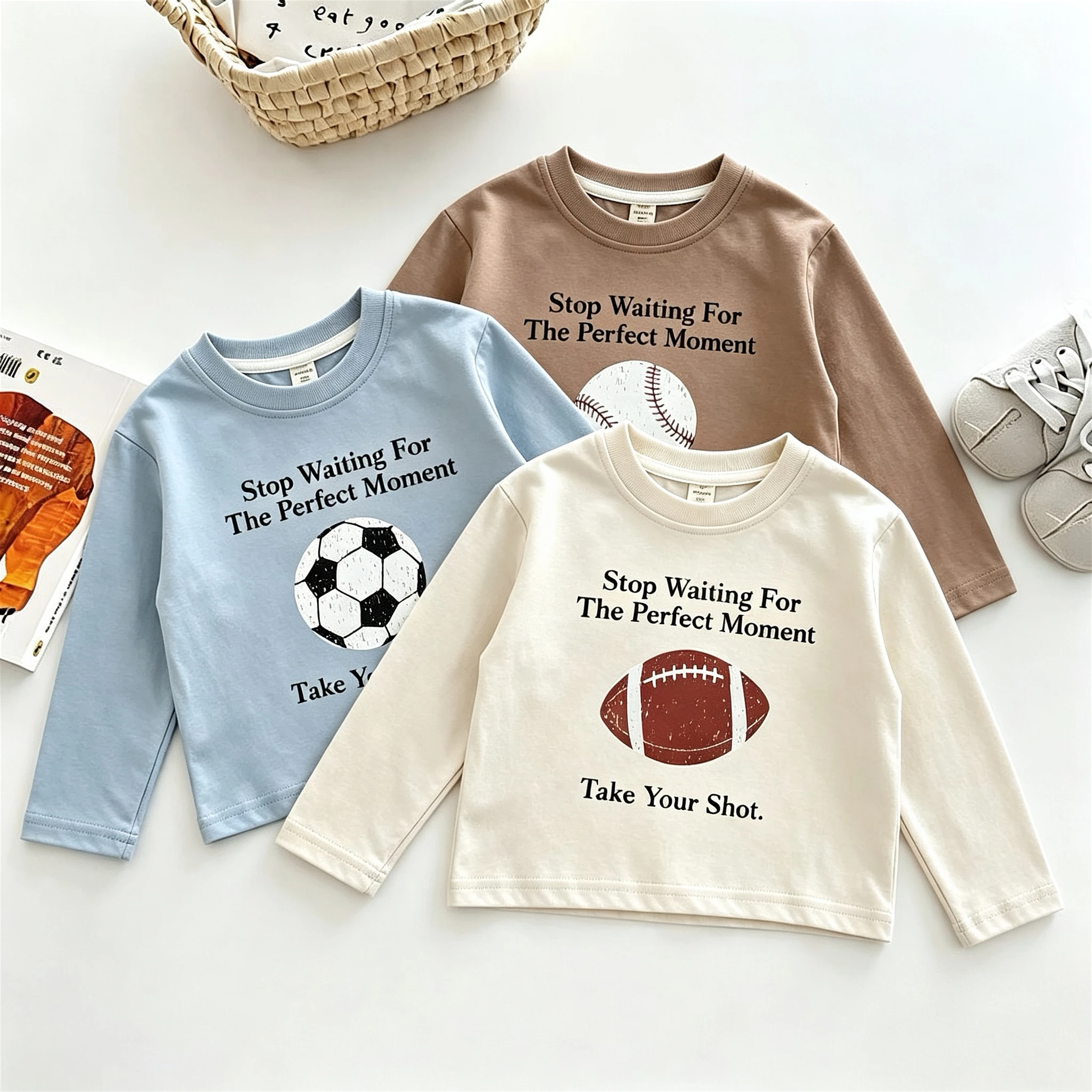 Boutique Children's Wear Autumn Baby Boys Long Sleeve T-shirt Tops Simple Versatile Kids Casual Bottoming Shirt Round Collar
