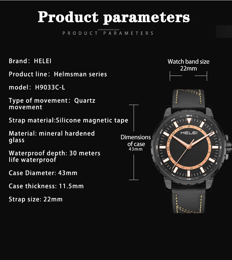 ساعة يد بسوار من الجلد الطبيعي للرجال ، ساعة كوارتز رياضية غير رسمية ، تاريخ ، موضة جديدة