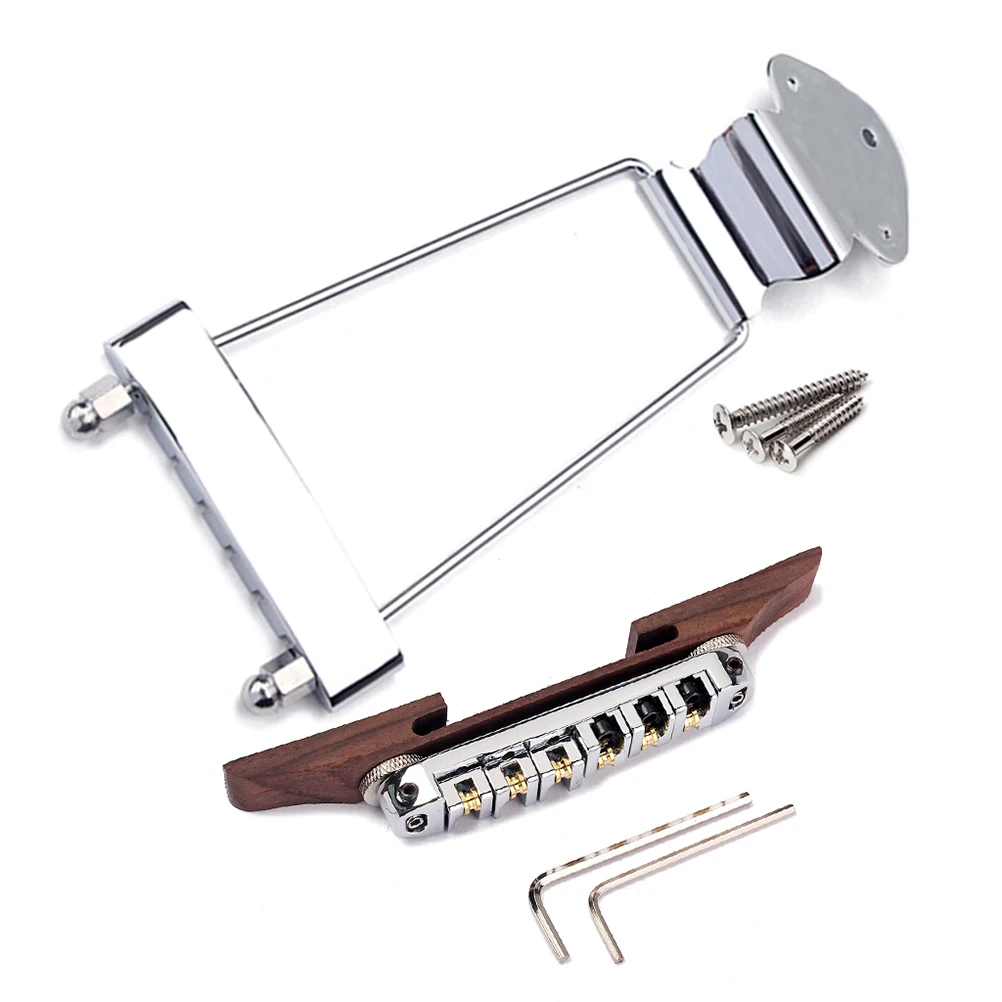 

6 String Jazz Bridge Height Adjustable Rosewood Base Metal Tailpiece For Semi Hollow Parts Guitar Bridge Jazz