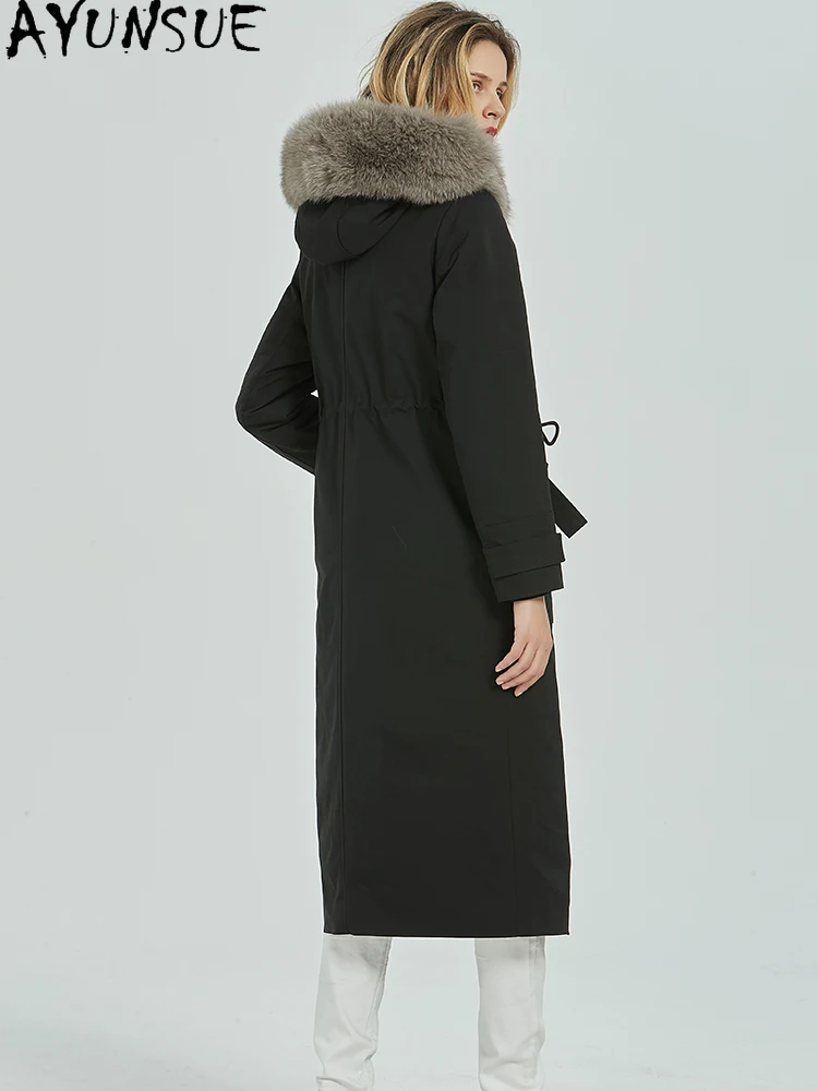 AYUNSUE 리얼 모피 파카 여성 렉스 토끼 라이너 분리형 따뜻한 겨울 의류 중간 길이 트렌치 코트 여우 모피 칼라