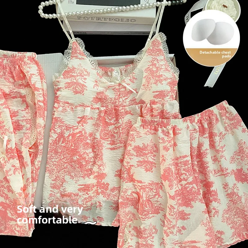 

Women's Summer Spwear Tank Top Tee-Piece Set with Chest Pad Home Clothes Can Be Worn outside Cute Cartoon Sle Cloud Co...