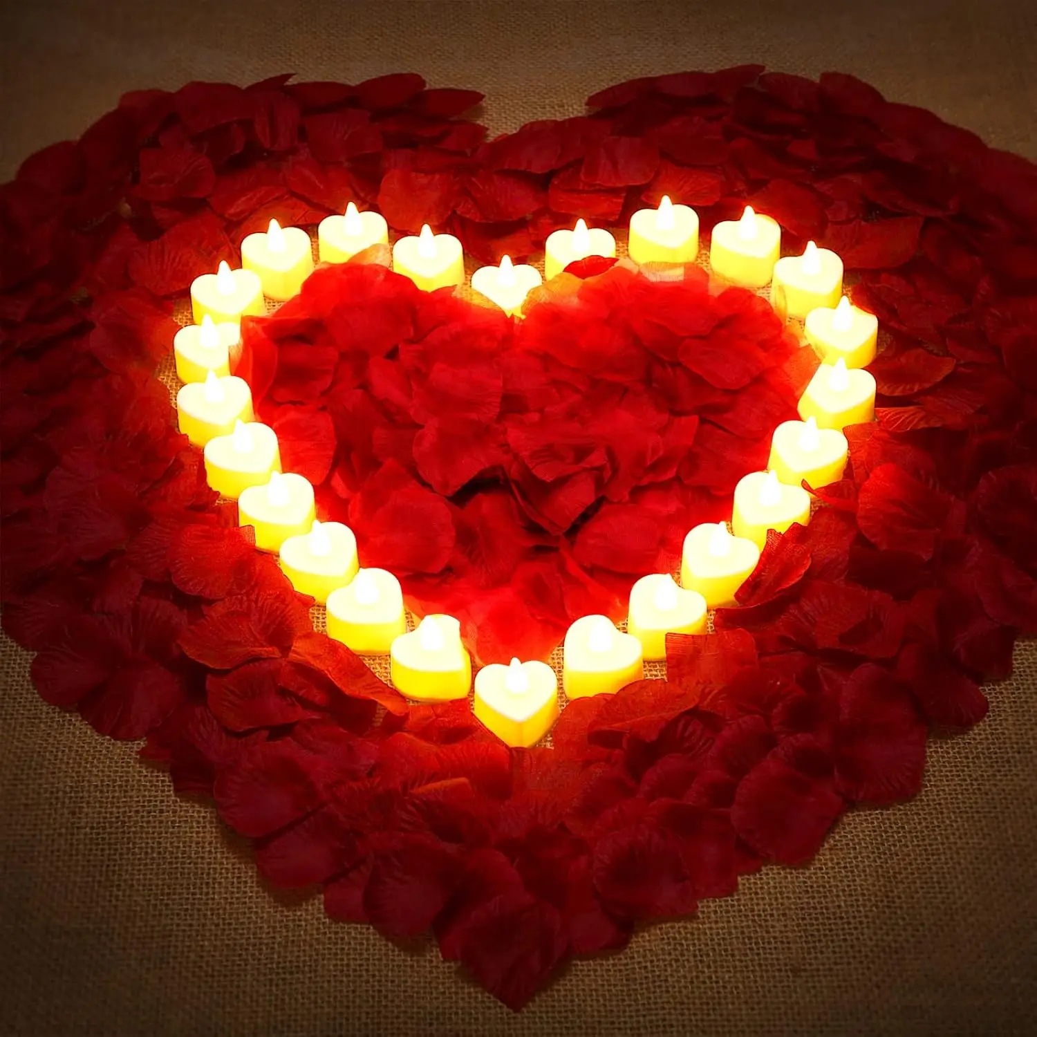 Heart Shaped LED Tea Lights Flameless Flickering Candle Lights and Decorations for Wedding Valentine's Day Marriage Proposal