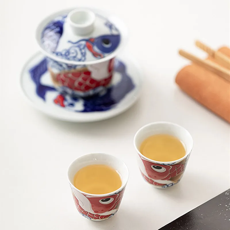 Picture 6: 1 Pc Chinese Vintage Porcelain Tea Cup Handmade Dragon Fish Ceramic Teacup Household Tea Bowl Teaware Personal Meditation Cup