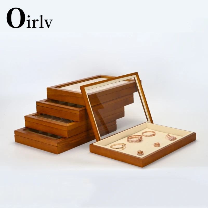 Oirlv Soild Wood Multi-function Jewelry Display Box Microfiber Ring Earring Bangle Organizer Case Luxury Storag Box wholesale