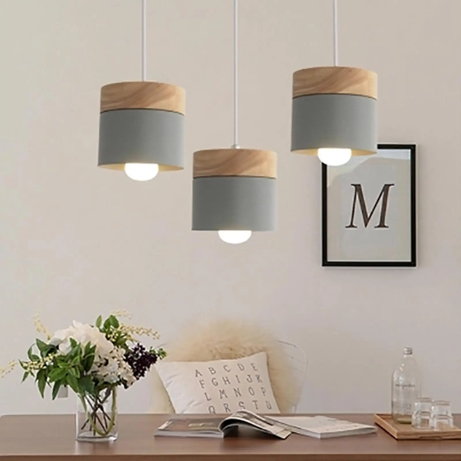 Modern Ceiling Pendant Light with Wood Pattern , Hanging Lighting Fixtures for Living Rooms, Dining Room, Kitchen