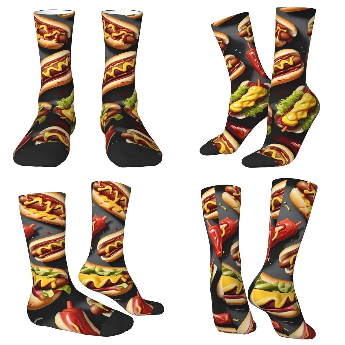 All Seasons Crew Stockings Hot Dog Design Socks Crazy Hip Hop Long Socks for Men Women Valentine's Day Gifts