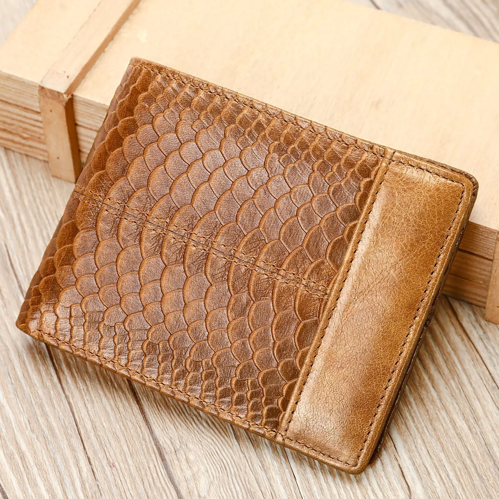 RFID Luxury Embossed Genuine Leather Wallet Men's Short Style Cowhide Wallet Head Layer Cowhide Coin Purse Male