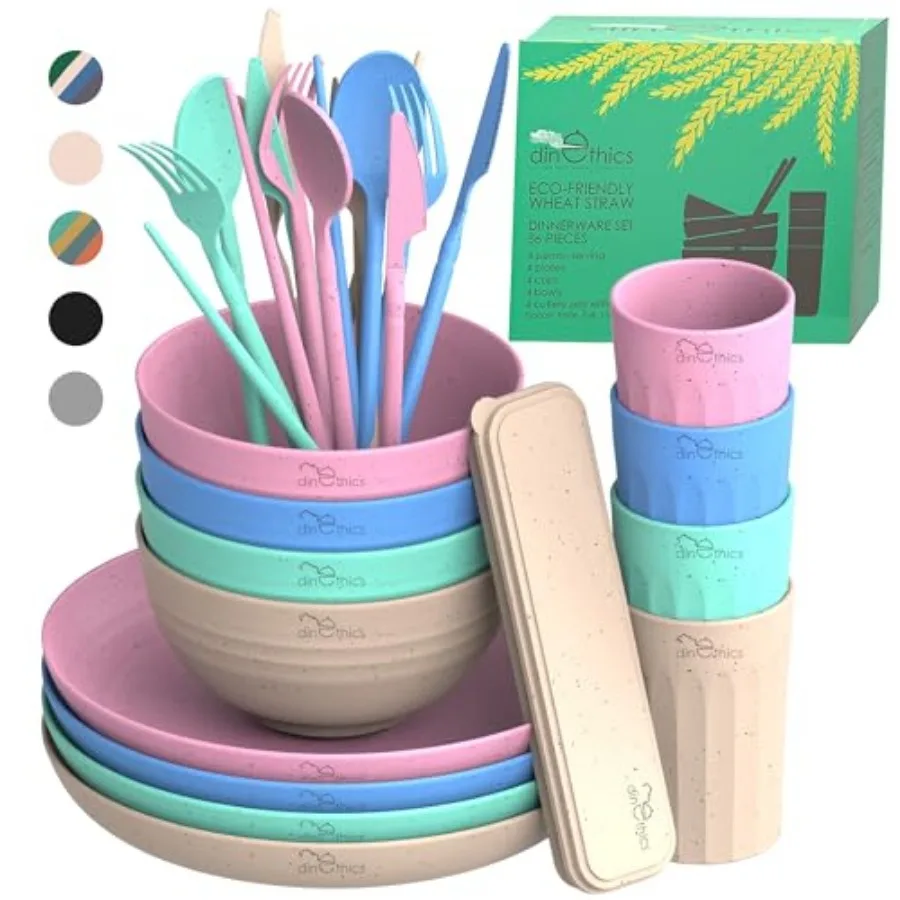 

WheatStraw Dinnerware Sets for 4 - Alternate To Plastic Dishes - Dishwasher Safe Microwave Plates - Unbreakable Dinnerware Set
